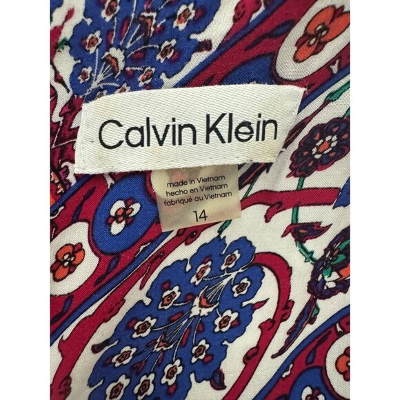 Calvin Klein Mosaic Print Patchwork Faux-Wrap A-Line Maxi Dress w/Tie Size 14 - Picture 9 of 11